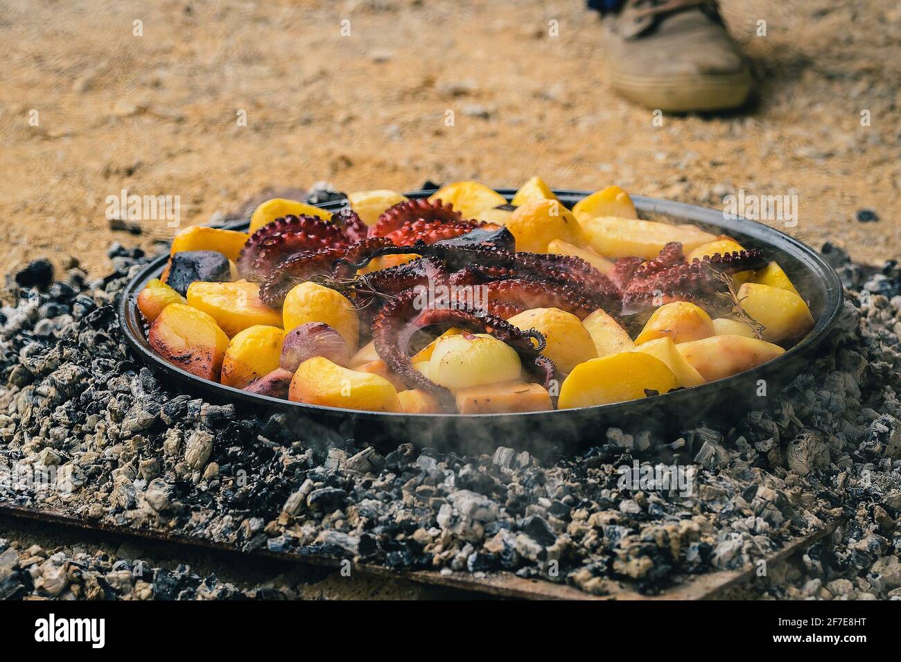 Cooking traditional balkan turkish bosnian dalmatian meal Peka in metal