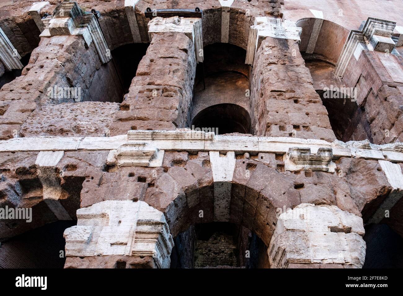 Ancient Rome buildings, Via del Foro Piscario, detail of Teatro Marcello, Theatre of Marcellus columns, Rome, Italy. Stock Photo