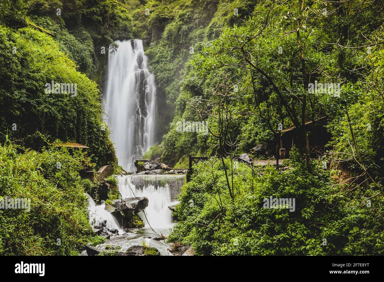 Cascadas de peguche,.A small waterfall in a lush green environmnent in Ecuador, close to Otavalo. Stock Photo