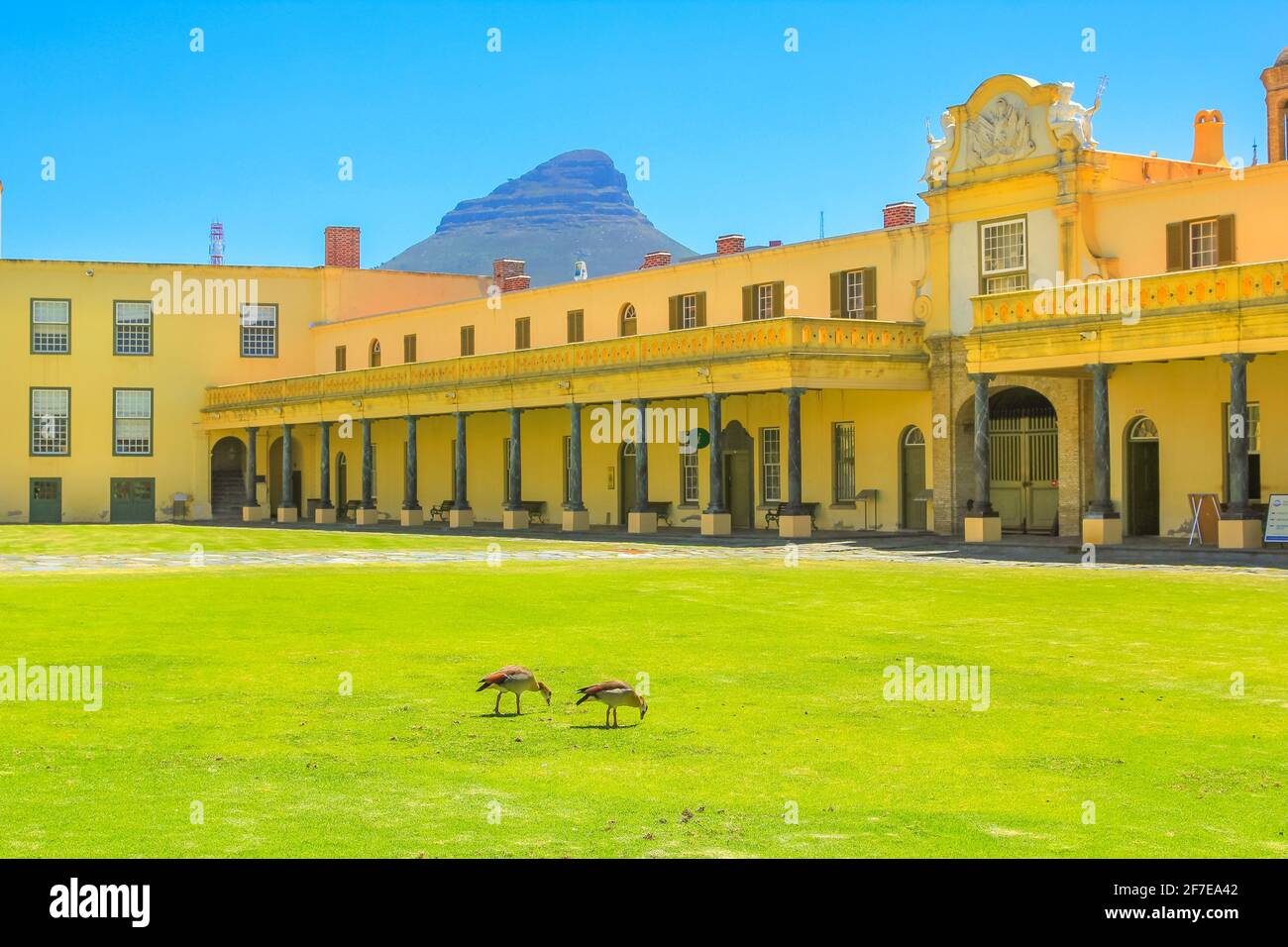 Cape Town, South Africa - January 11, 2014: green courtyard of Castle of Good Hope of Cape Town legislative capital city of South Africa with Table Stock Photo