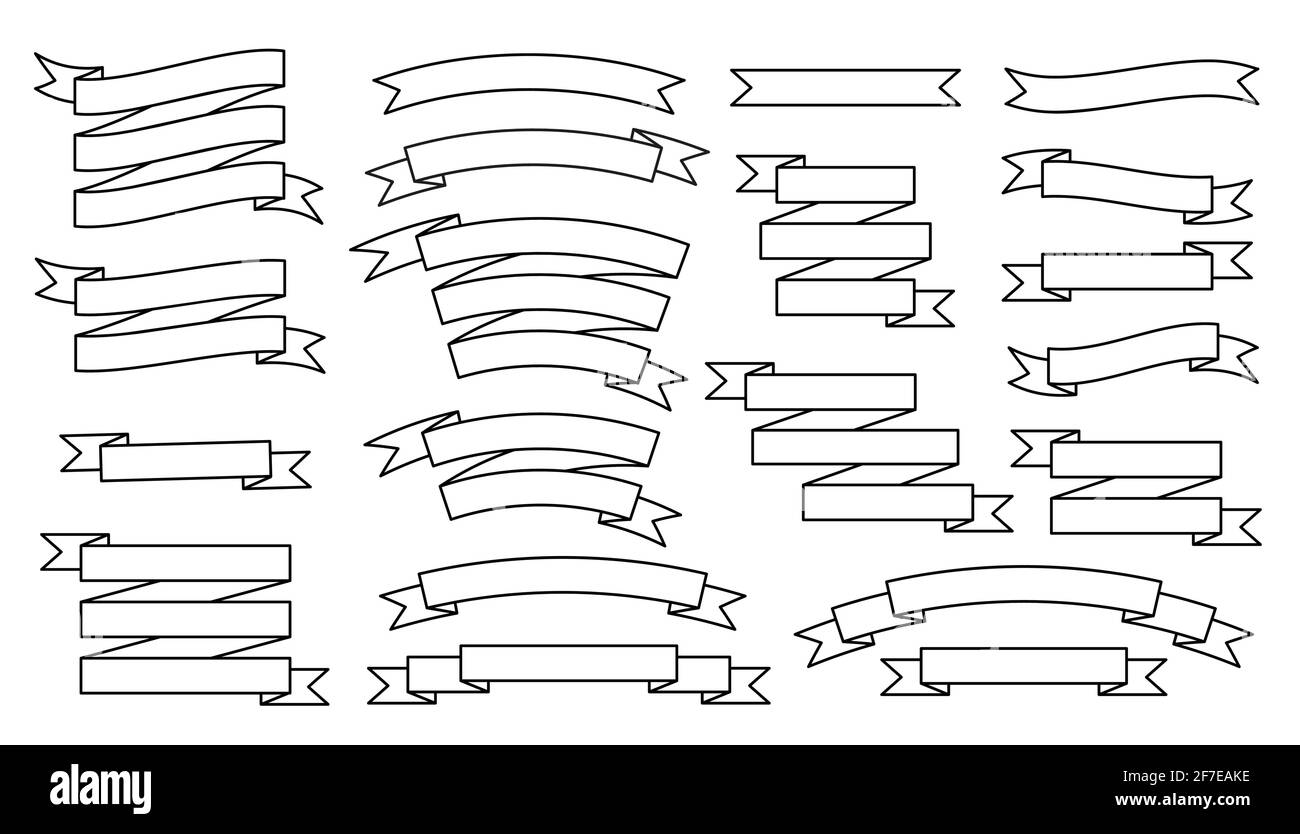 Poster Ribbon Line Design Set of black line vector vintage ribbons with transparent lines ...