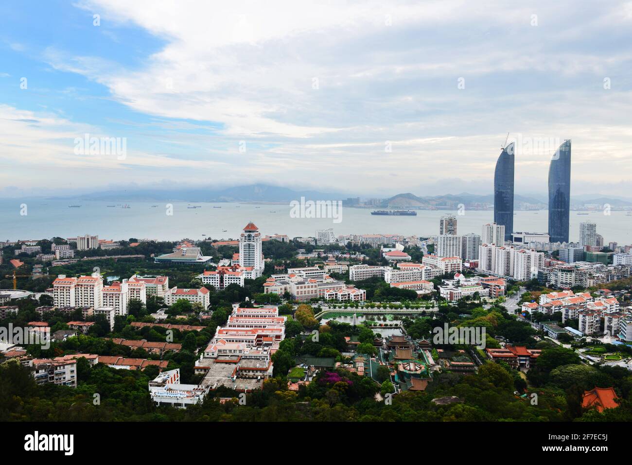 The Shimao cross-strait plaza dominates the Xiamen skyline. Stock Photo