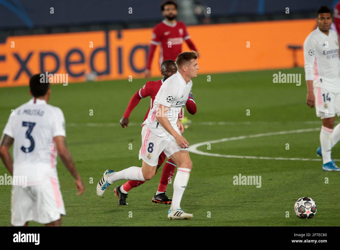 Madrid, Spain. 06th Apr, 2021. Madrid Spain; 06.04.2021.- Real Madrid  against Liverpool Champions League quarter-finals 1st leg match held at the  Alfredo Di Stefano Stadium in Madrid.Real Madrid player Toni Kroos. Final
