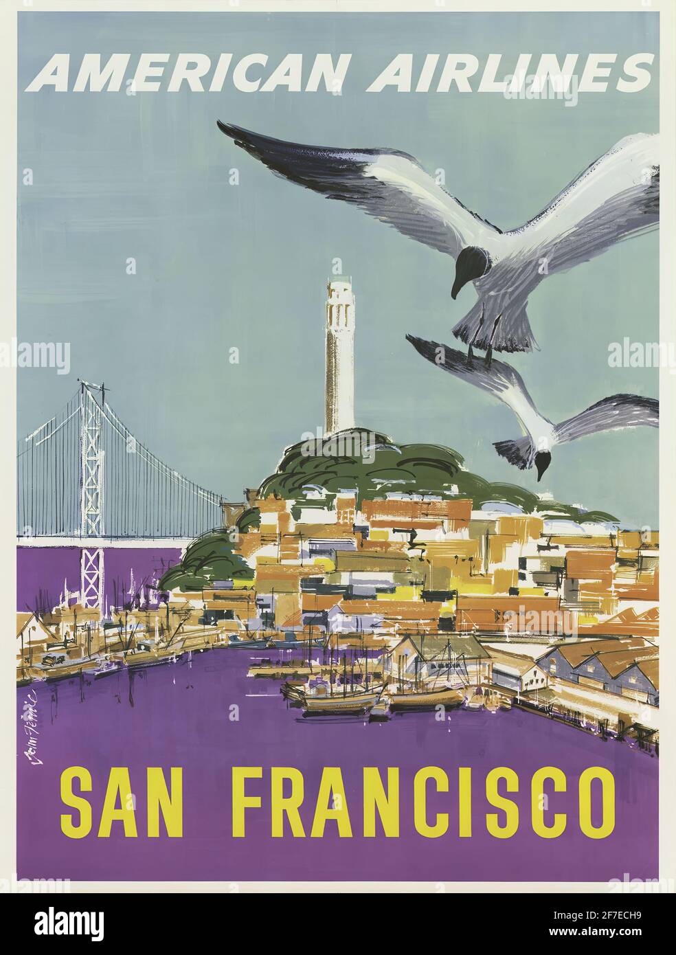 A vintage travel poster for San Francisco with American Airlines Stock Photo