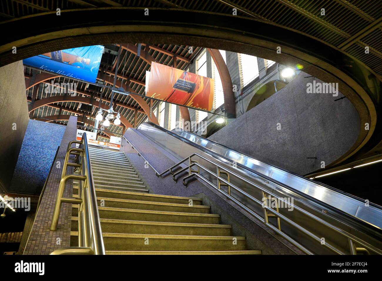 Entrance stairs of Back Bay Station of Boston subway.Boston