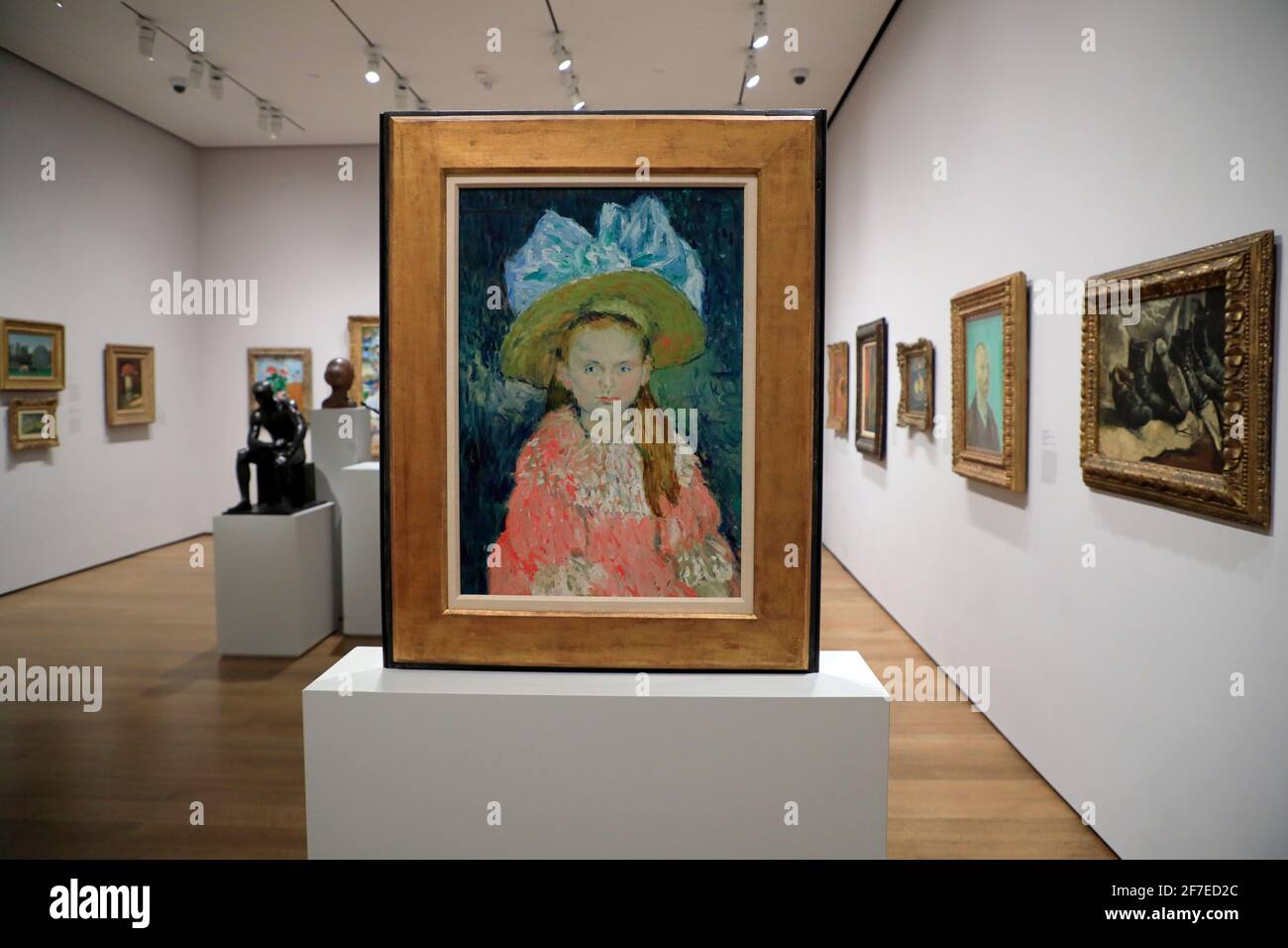 Young Girl Wearing a Large Hat by Pablo Ruiz Picasso display in Fogg Museum.Harvard University.Cambridge.Massachusetts.USA Stock Photo