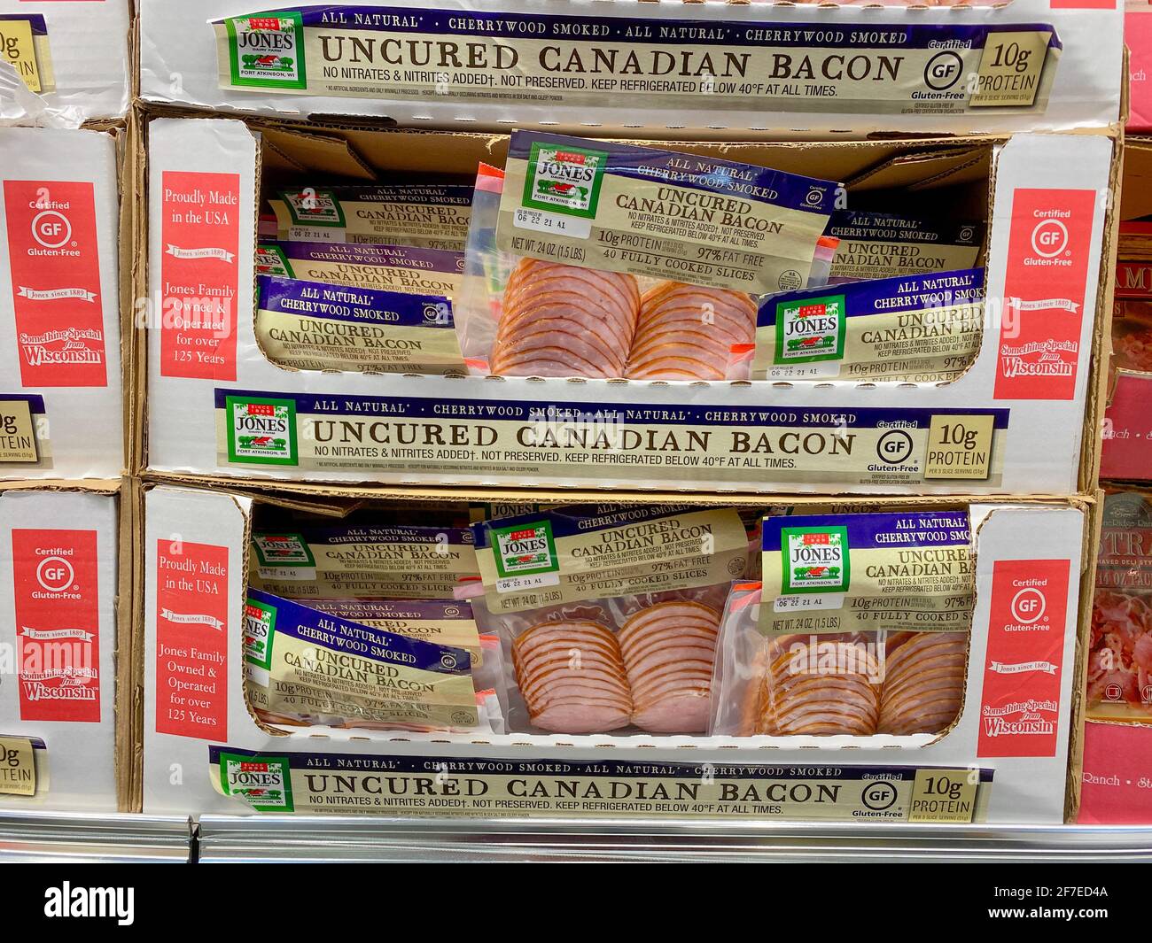 Uncured Canadian Bacon on a store shelf Stock Photo