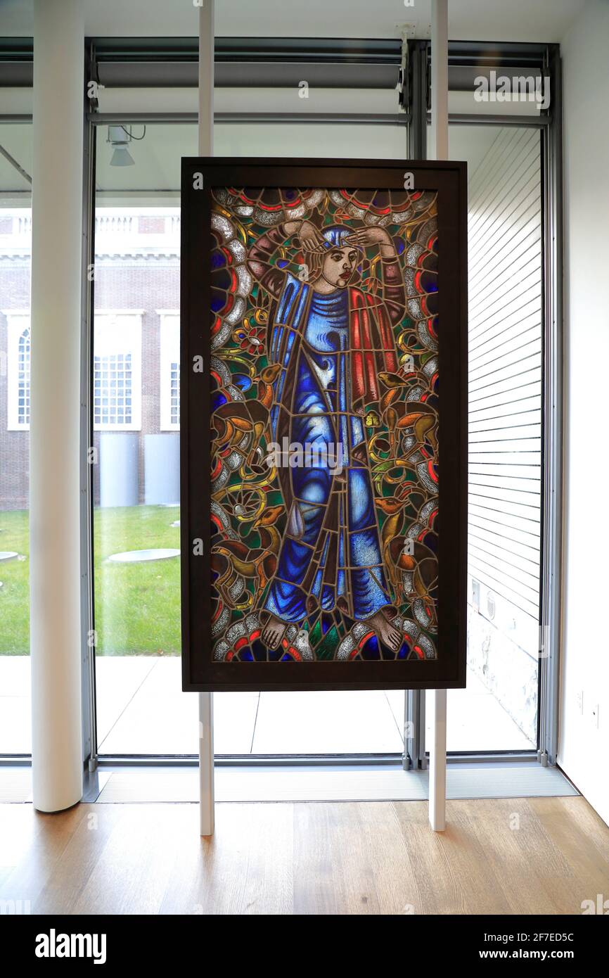 Leaded stained glass piece of Woman with Animals, 1912 by Max Pechstein in Busch-Reisinger Museum.Harvard University.Cambridge.Massachusetts.USA Stock Photo
