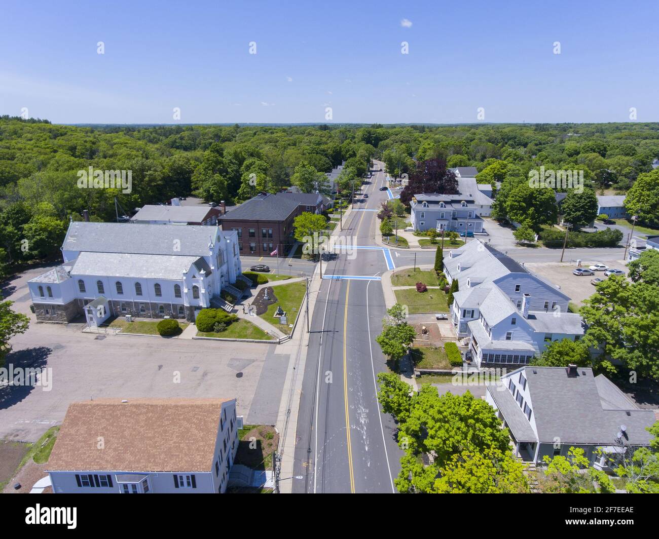 Aerial view of Medway historic town center, St. Joseph's Parish Church