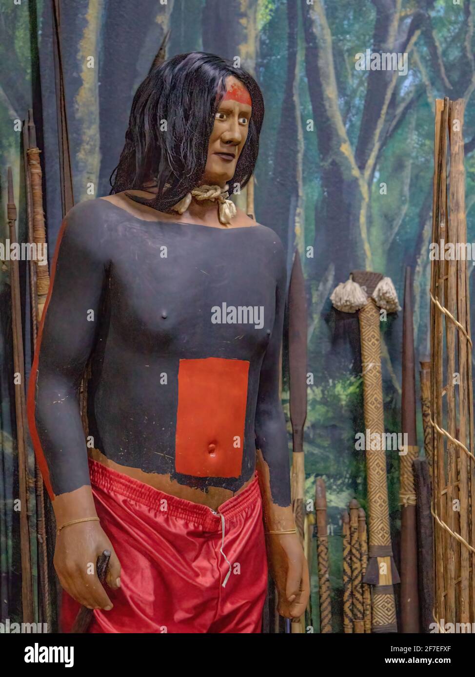 Goiania, Goias, Brasil - 02 01 2019: Handmade statue of Brazilian indigenous in the public museum Goiano Teacher Zoroastro Artiaga Stock Photo