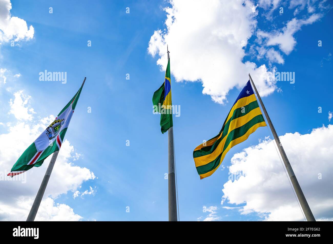 Goiania Goias Brasil 02 01 2019 Flags Of The City Of Goiania State Of Goias And The Federative Republic Of Brazil At Plaza Dr Pedro Ludovico Teix Stock Photo Alamy