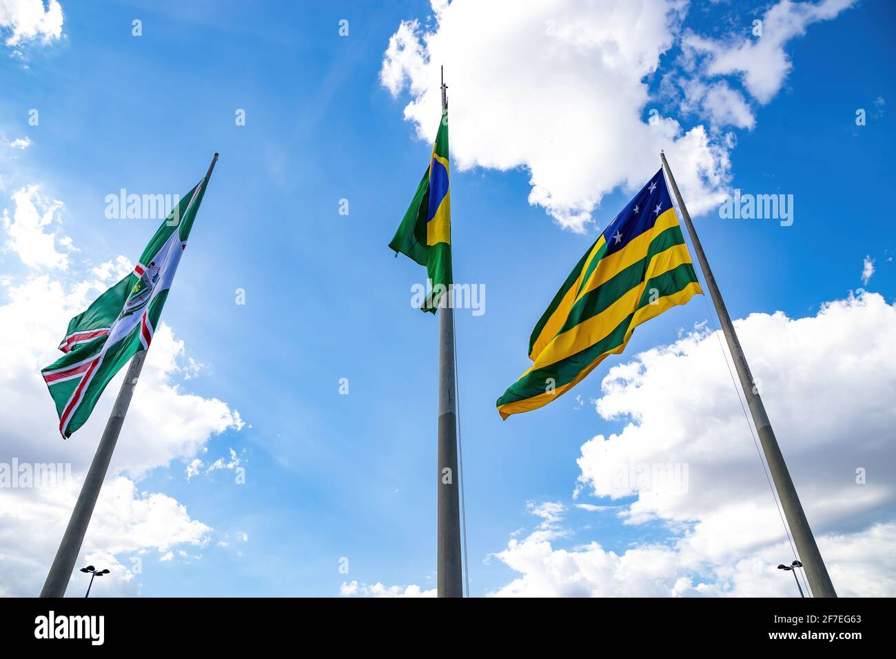 Goiania Goias Brasil 02 01 2019 Flags Of The City Of Goiania State Of Goias And The Federative Republic Of Brazil At Plaza Dr Pedro Ludovico Teix Stock Photo Alamy