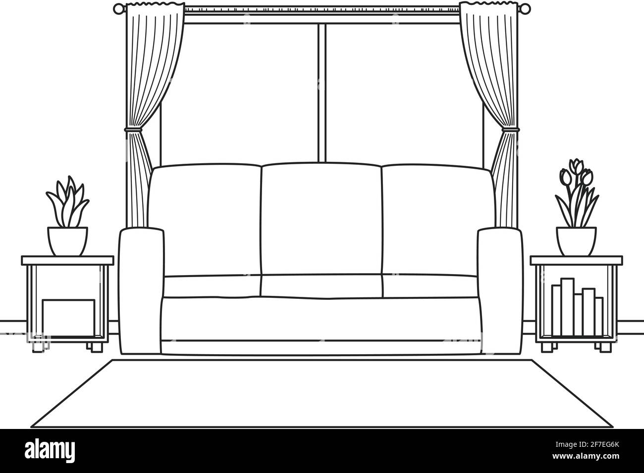 Cozy Living Room With Sofa and Carpet. Black and White Color. Coloring Book  Illustration. Vector Stock Vector Image & Art - Alamy