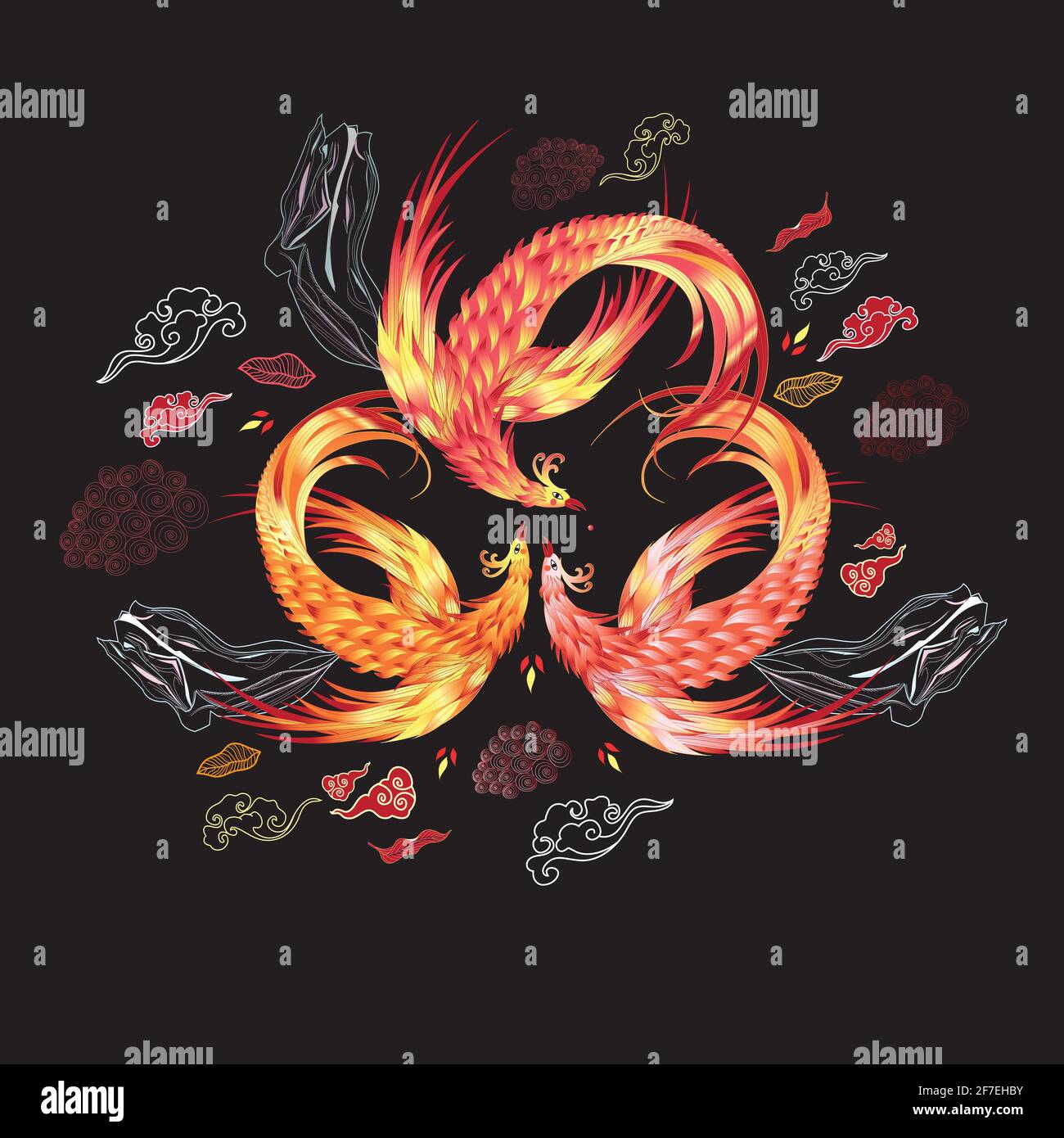 Magic Phoenix Vector magic phoenix birds on a dark background Stock Vector Image ...