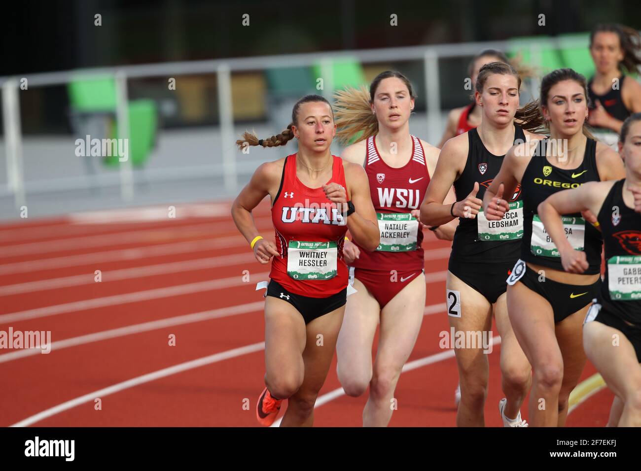 April 02, 2021: Whitney Hessler of Utah competes in the Women's 1500 during the Hayward Premiere at the newly remodeled $200 million dollar Hayward Field Track & Field stadium, Eugene, OR. Larry C. Lawson/Cal Sport Media Stock Photo