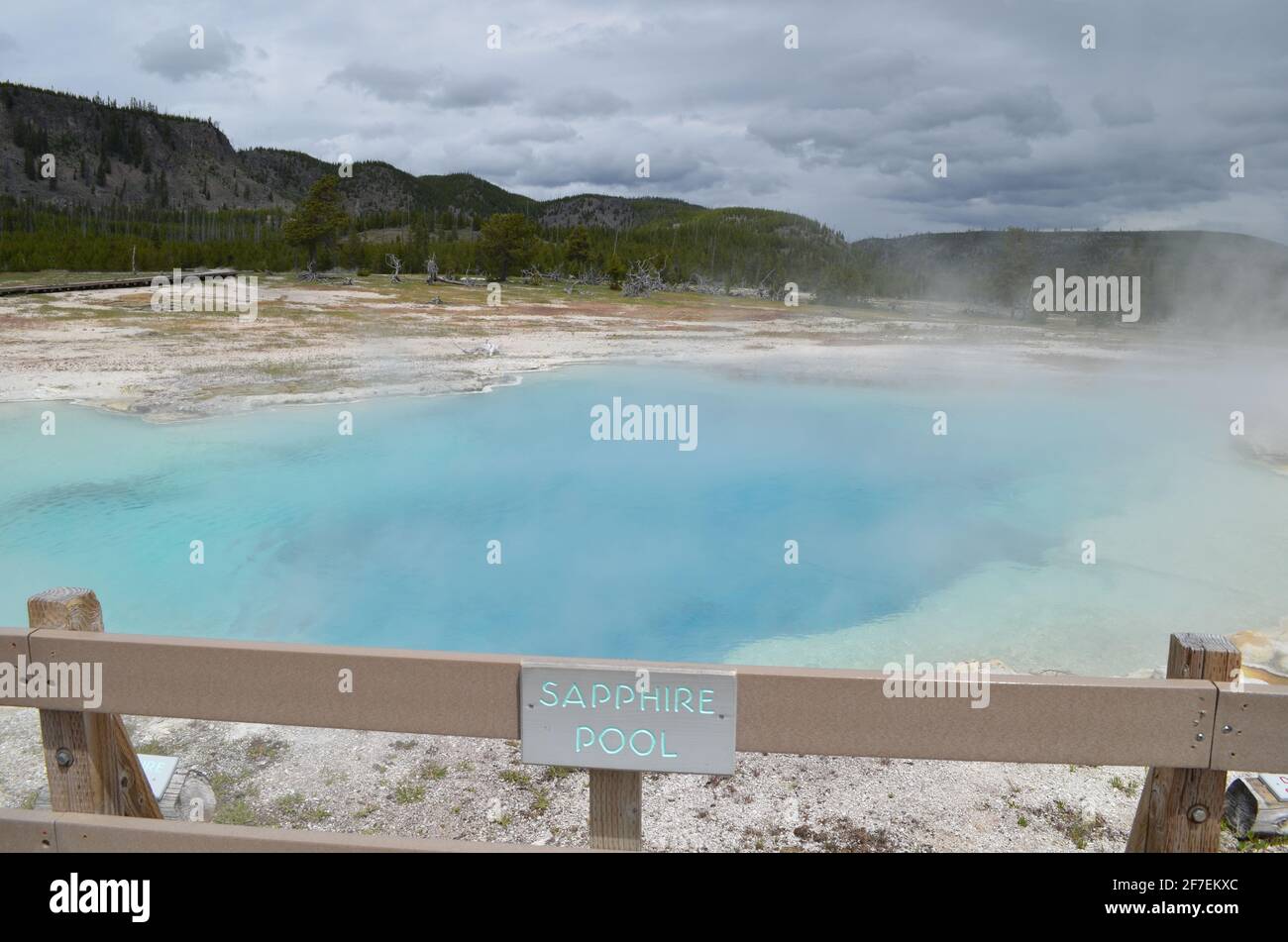 YELLOWSTONE NATIONAL PARK, WYOMING - JUNE 9, 2017: Sapphire Pool of the Sapphire Group in the Biscuit Basin Area of Upper Geyser Basin Stock Photo