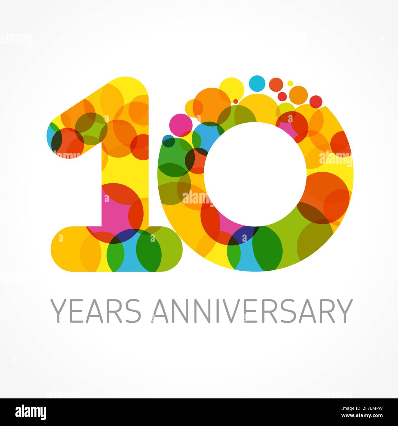 10th anniversary numbers. 10 years old logotype concept. Bright congrats. Isolated abstract graphic design template. Creative 1, 0 sign. Colorful digi Stock Vector
