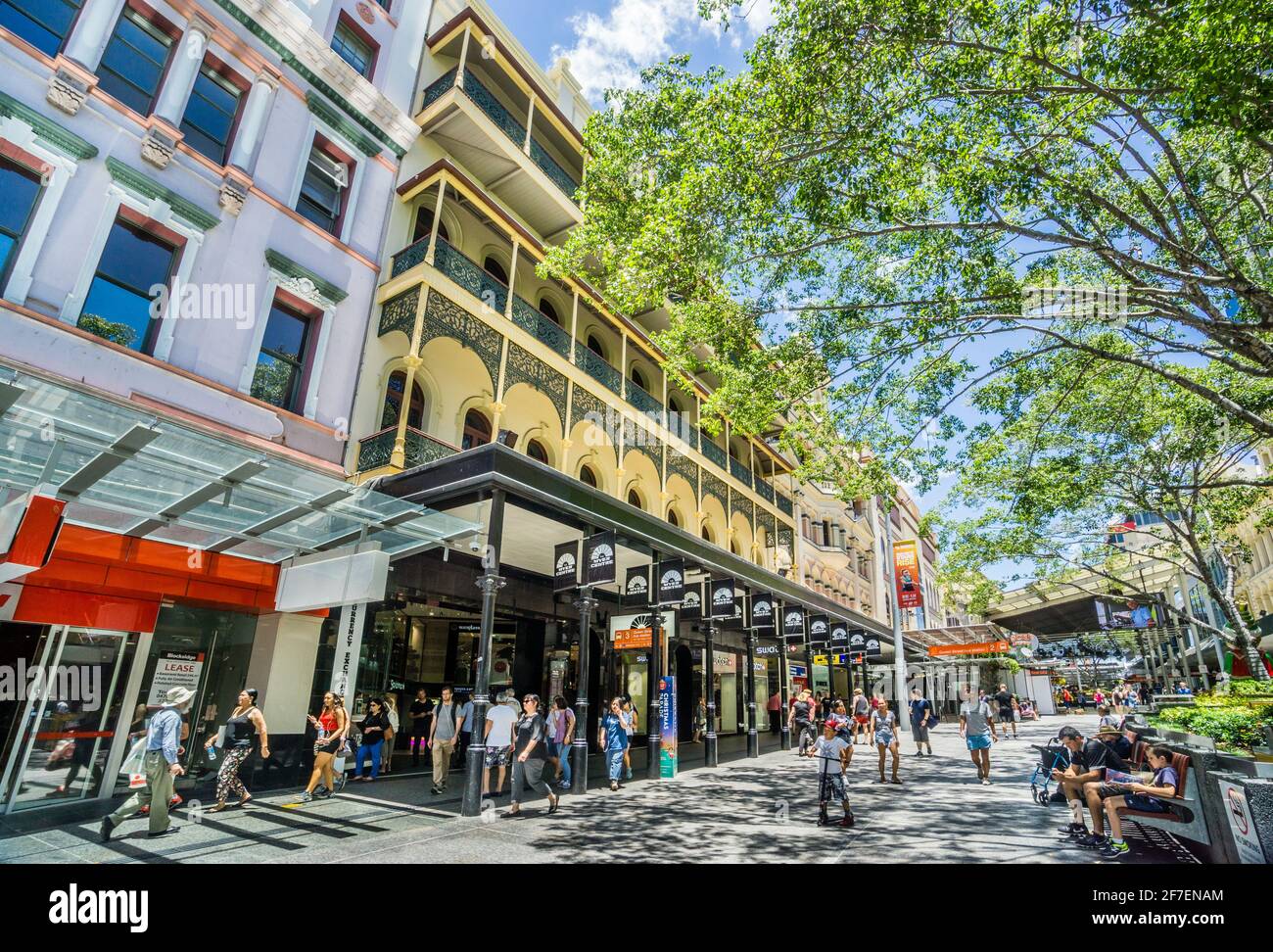 Queen Street Mall, popular pedestrian shopping mall in the centre of Brisbane, Queensland, Australia Stock Photo