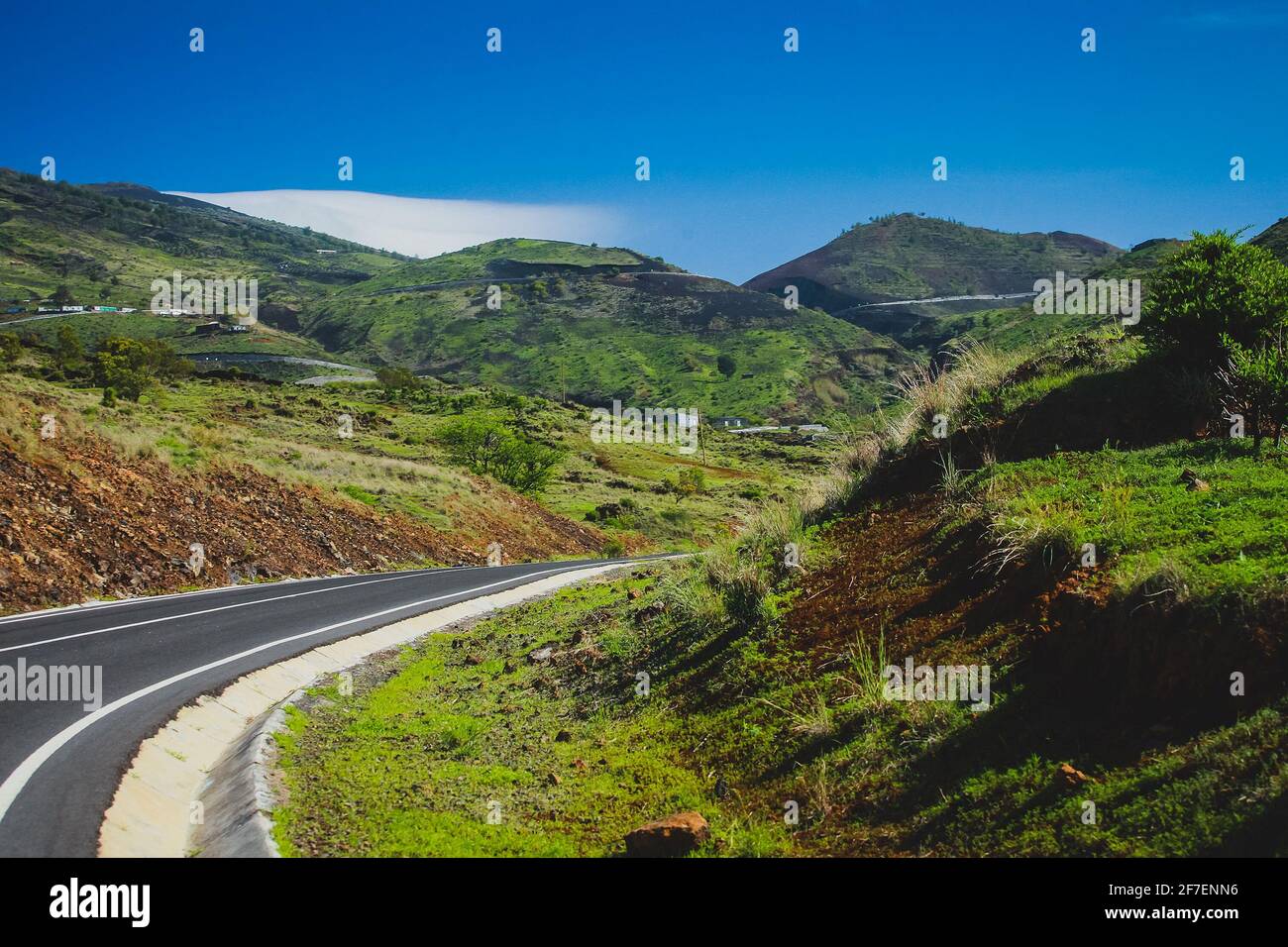 Curvy road to Pico do Fogo, volcano on the island of Fogo on Cabo Verde ...