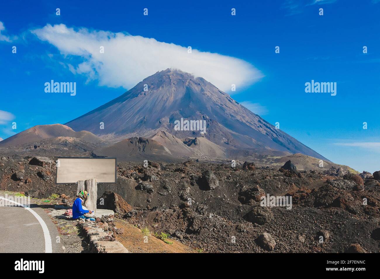 Pico do Fogo, volcano on the island of Fogo on Cabo Verde islands, with ...