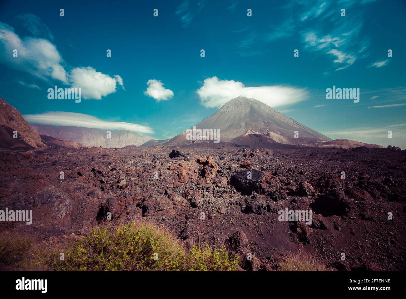 Pico do Fogo, volcano on the island of Fogo on Cabo Verde islands, with ...