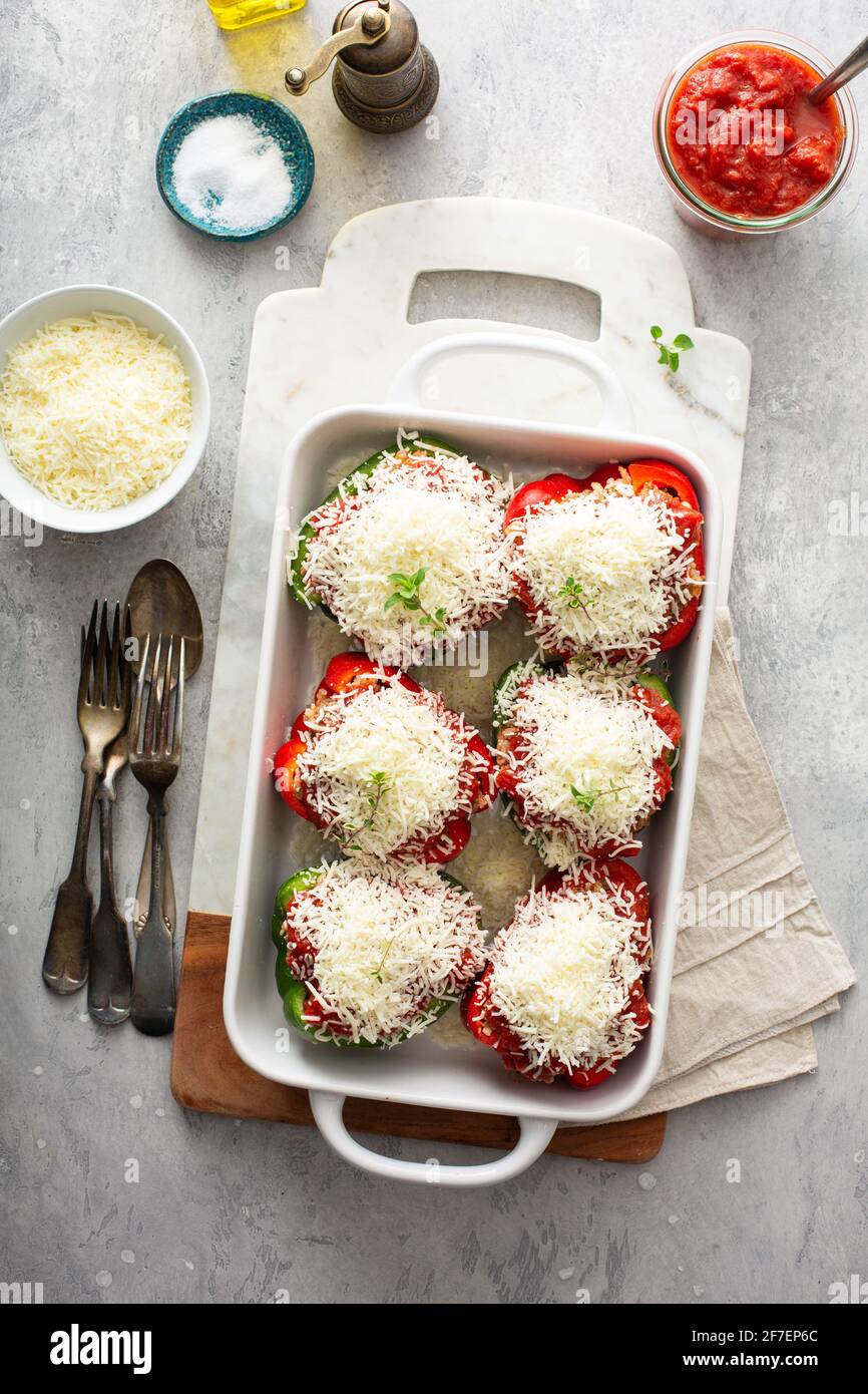 Stuffed peppers with marinara sauce and ground beef Stock Photo Alamy