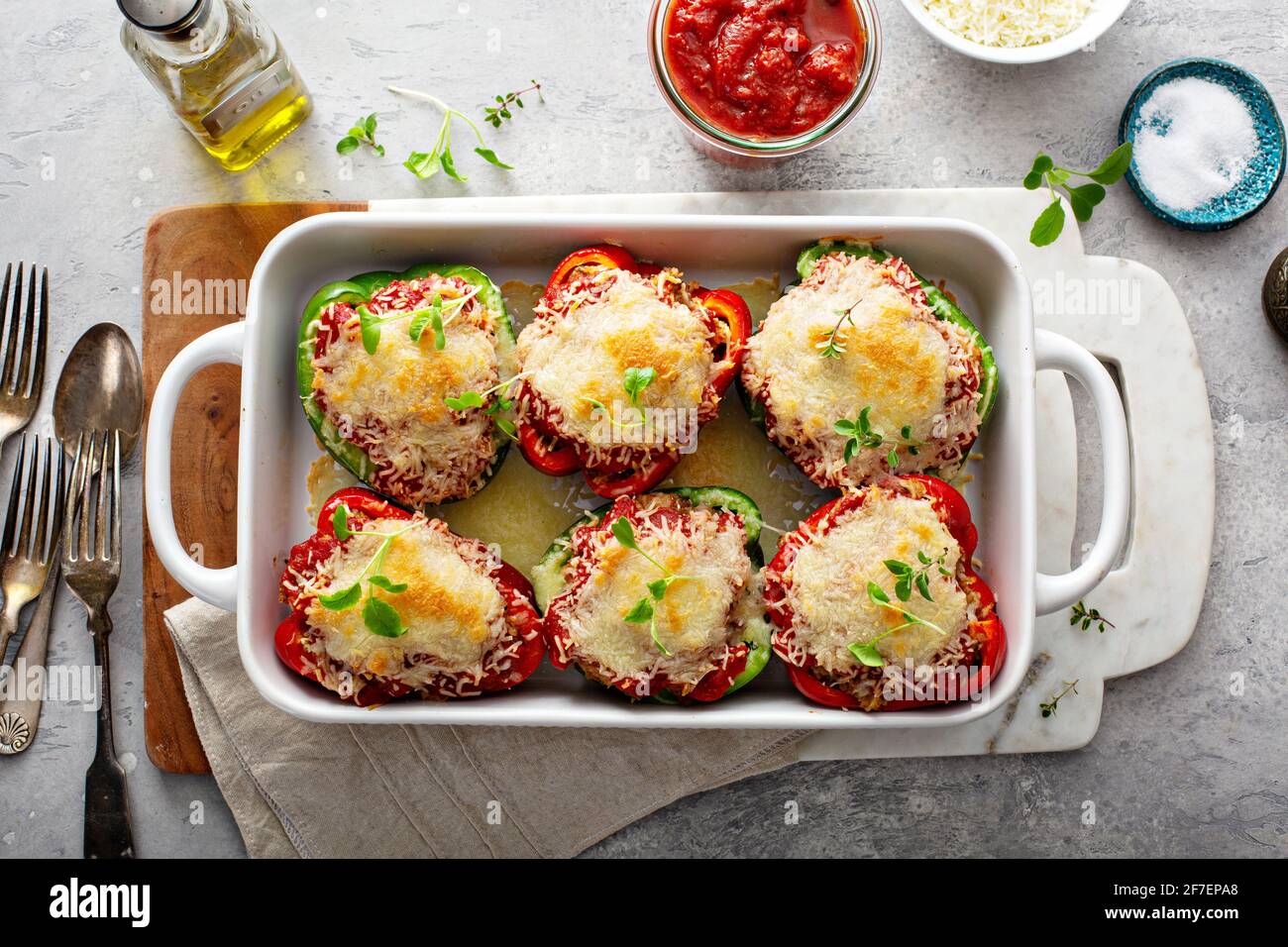Stuffed peppers with marinara sauce and ground beef Stock Photo Alamy