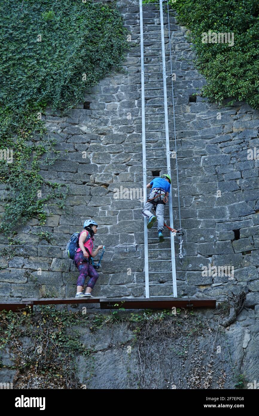 Steep steps leading to/from beach at Newquay, Cornwal .For climbing career  ladder, corporate ladder. Also housing ladder / property ladder, long climb  Stock Photo - Alamy