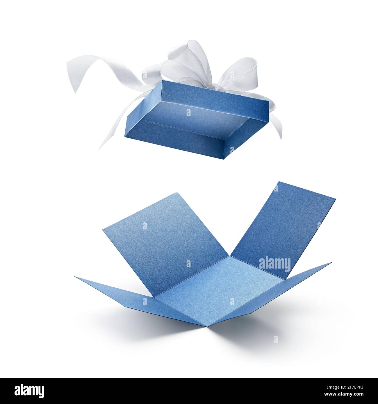 Surprise gift box, blue color open gift box isolated on white background Stock Photo