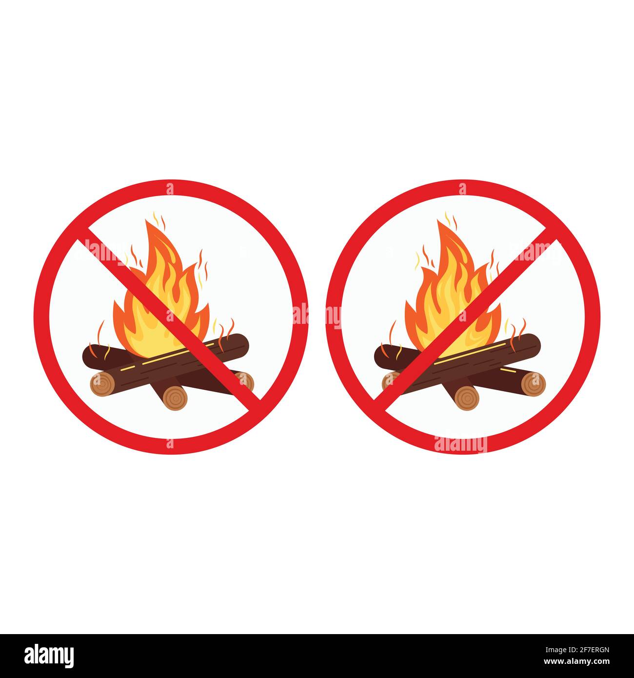 No bonfire stop camping sign set isolated on white background. Stock Vector