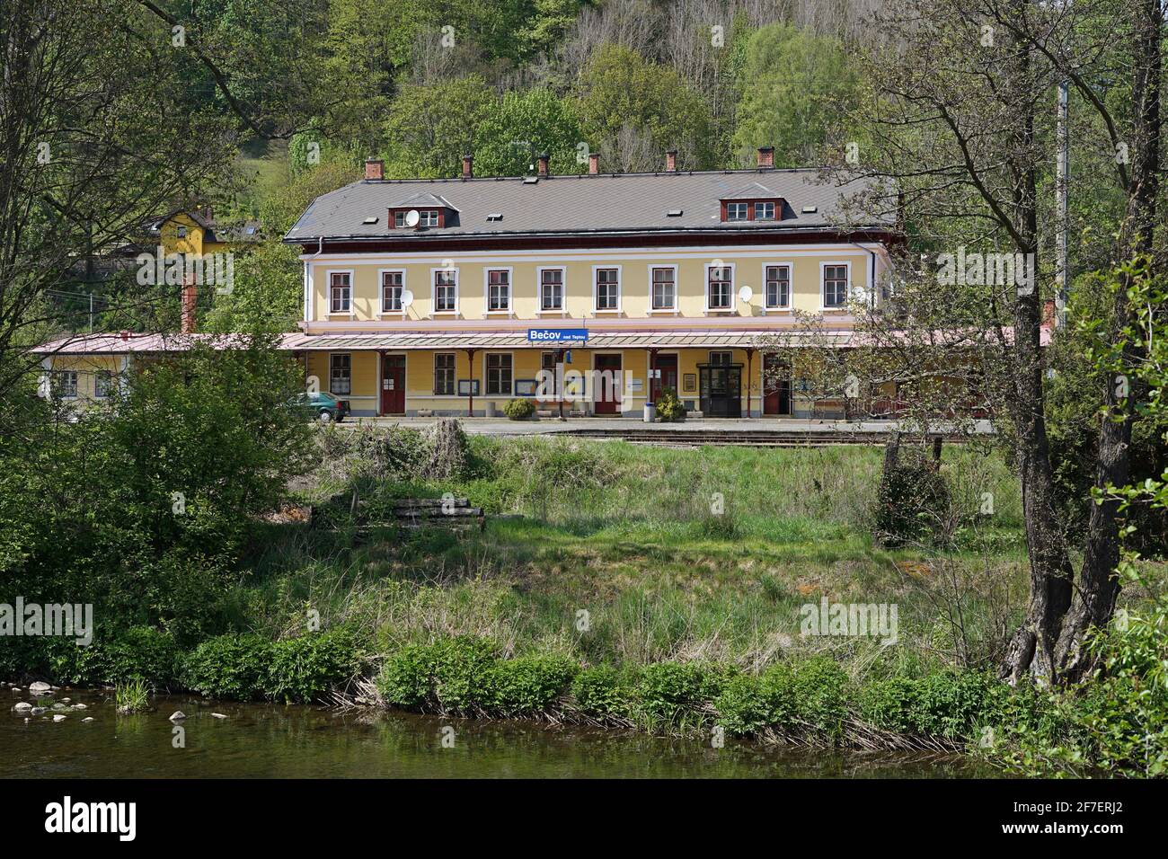 Becov, Czech Republic - May 17 2020: Historic railway station in the middle of beautiful nature, one of the most unique railway in the world Stock Photo