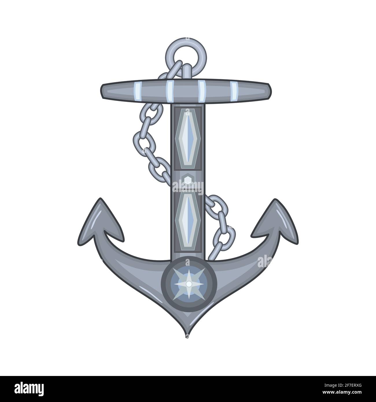 Ship anchor isolated on white background. Nautical symbol icon. Marine retro decorative item. Antique anchor with chain. Stock vector illustration Stock Vector