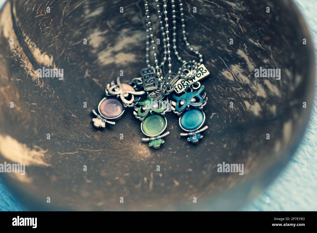 Pendant Best Friends Forever Owls Three Parts Necklace Shoot Outside In A Sunny Day Closeup Selective Focus Stock Photo Alamy
