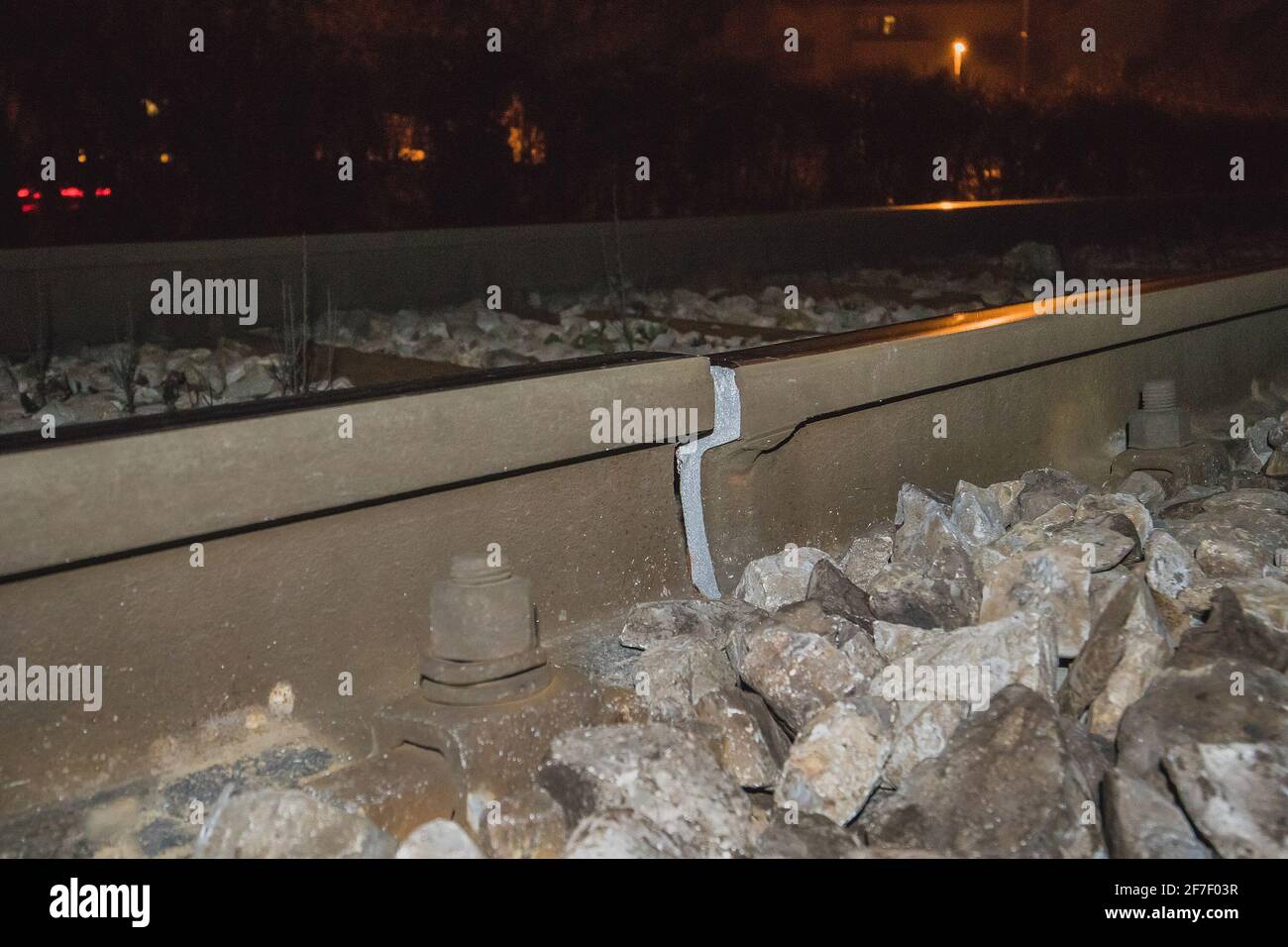 Broken or cracked rail or railway track due to cold temperatures at