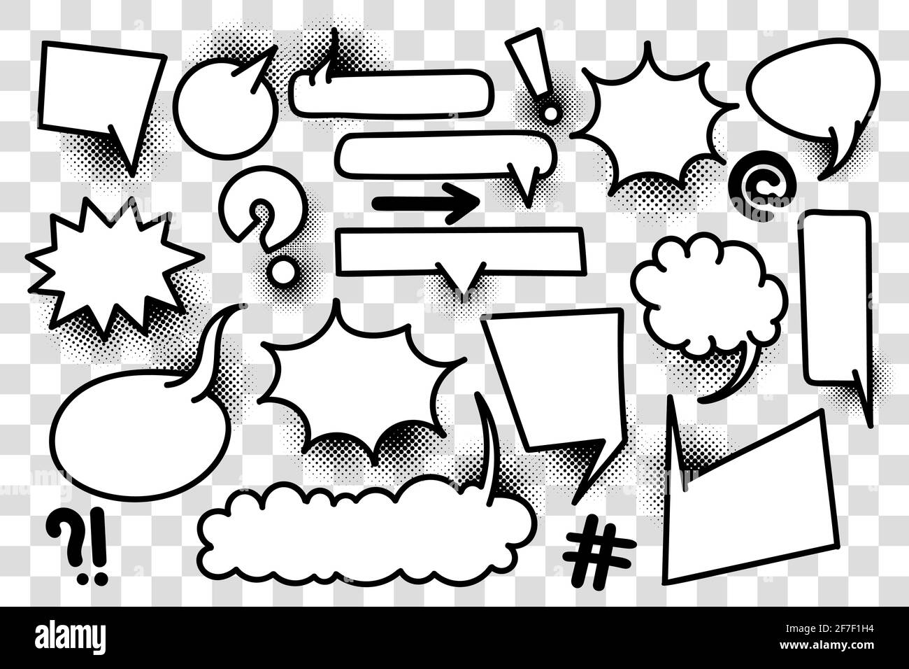 Comic text speech bubble pop art style halftone background. Set white ...
