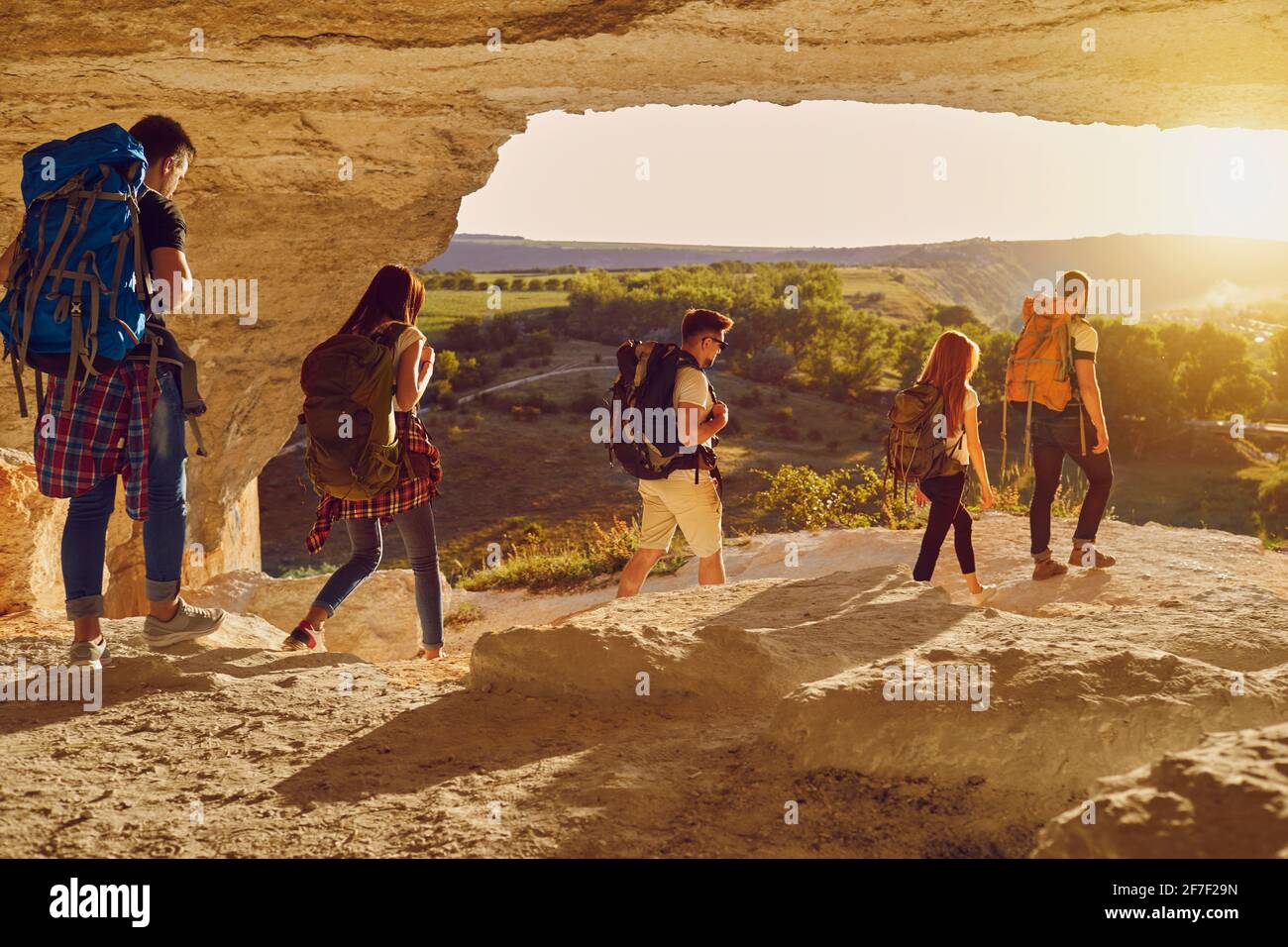 Group young hikers backpacks hi-res stock photography and images - Alamy