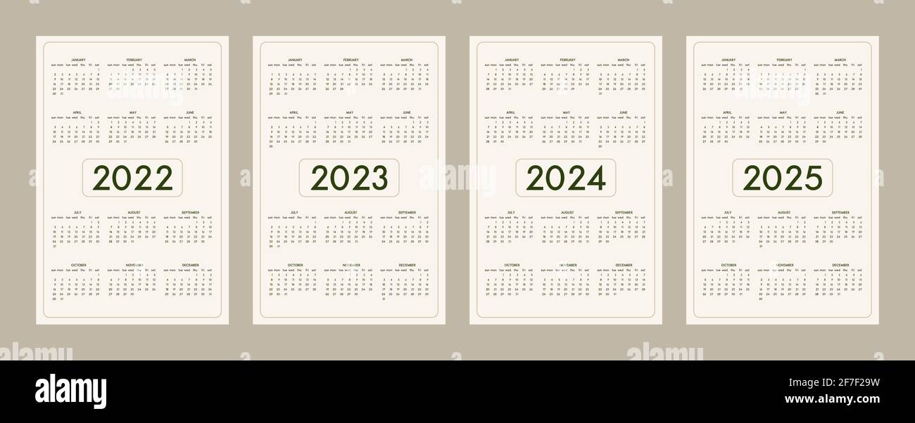 2022 2023 2024 2025 calendar individual schedule template in minimalist  trendy style. Week starts on sunday 4683962 Vector Art at Vecteezy