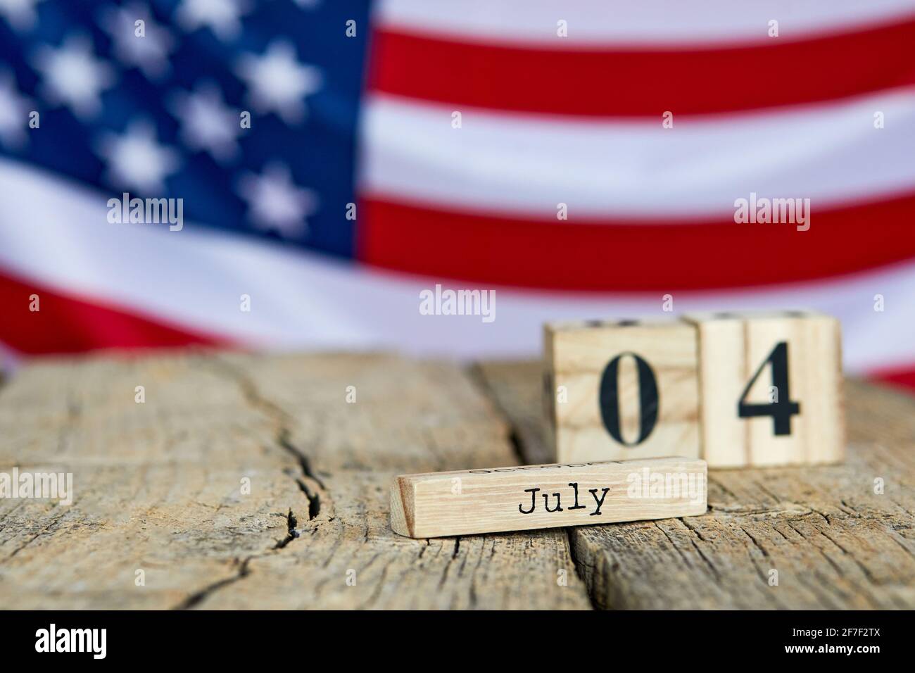 Wooden calendar with date on the background of the USA flag. Template for  writing the dates of the national holidays of America with free text space  Stock Photo - Alamy
