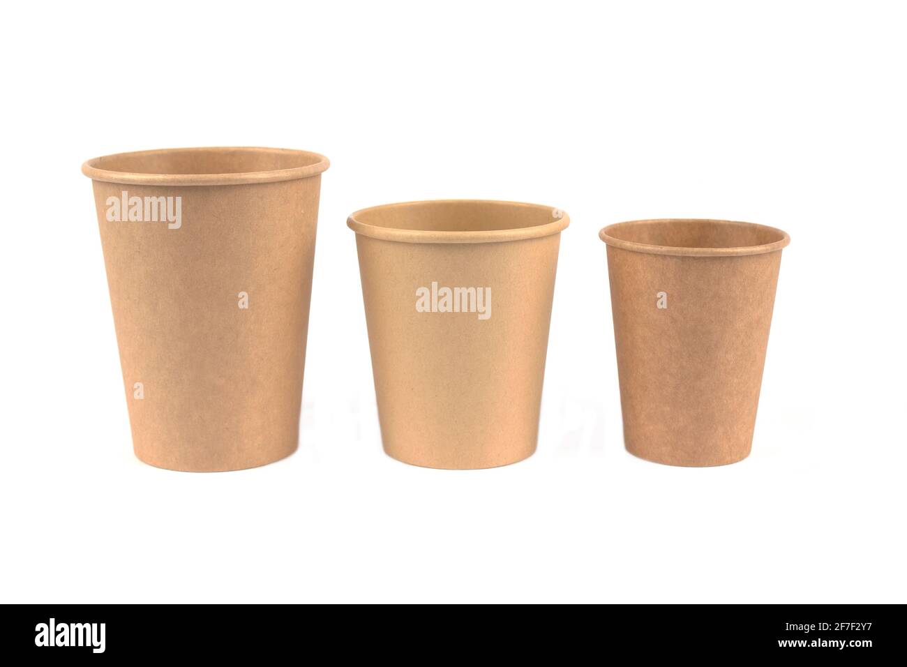 Set of recyclable paper coffee or tea cups made of kraft paper or cardboard isolated on white