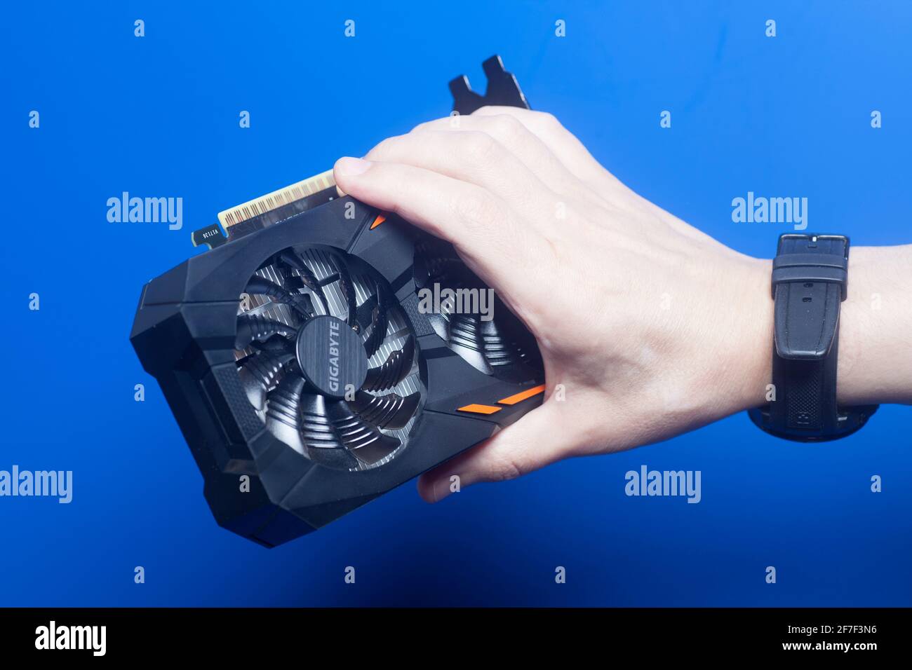 Moscow, Russia April 07,2021 Graphic video card GigaByte GeForce GTX 1050 Ti  holding hand Stock Photo - Alamy