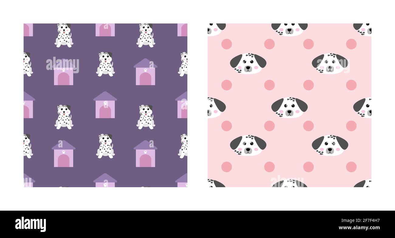 Set Character Seamless Pattern Animal Of Cute Dalmatian Dog Can Be Used ...
