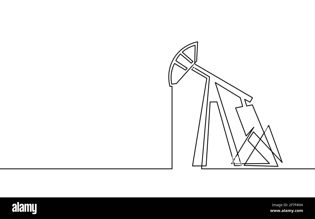 Single continuous line art oil pump station. Oil gas economy industrial concept. Petrol transportation gasoline silhouette design. One sketch outline Stock Vector