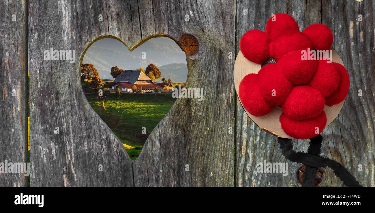 View through a wooden heart with a Bollenhut Stock Photo