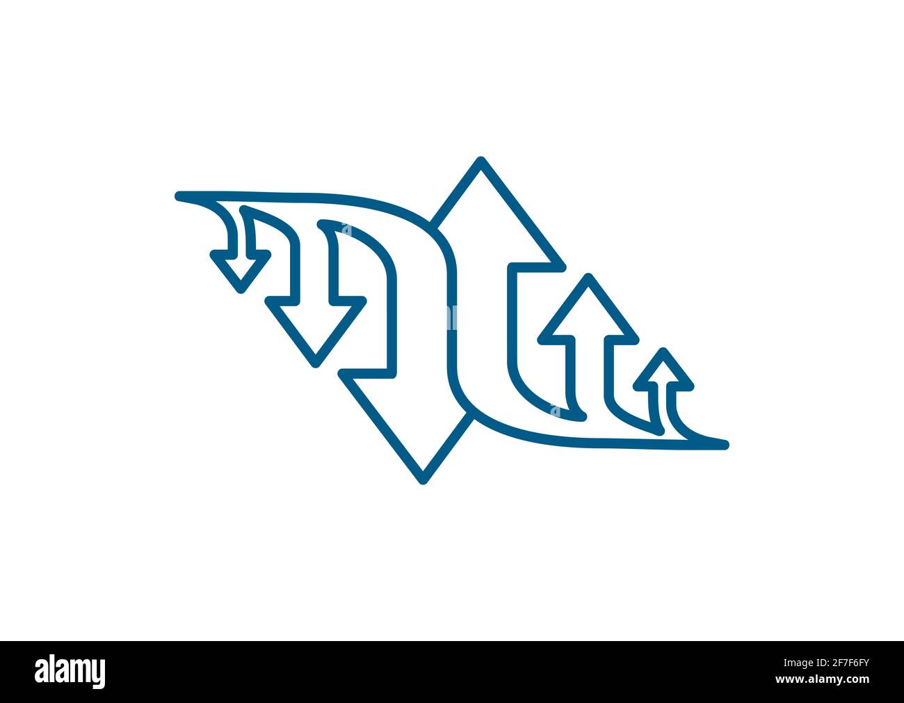 Three Arrow Sign Direction Two way. Flat Line Road Direction Blue Vector Illustration. Stock Vector