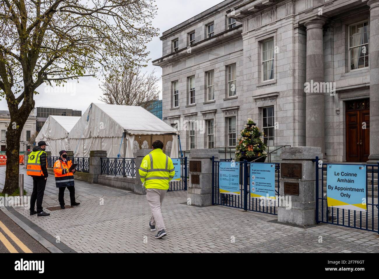 Cork, Ireland. 7th Apr, 2021. The Mass Vaccination Centre at Cork City Hall was open early this morning, ready to continue the COVID vaccine roll-out. Credit: AG News/Alamy Live News Stock Photo