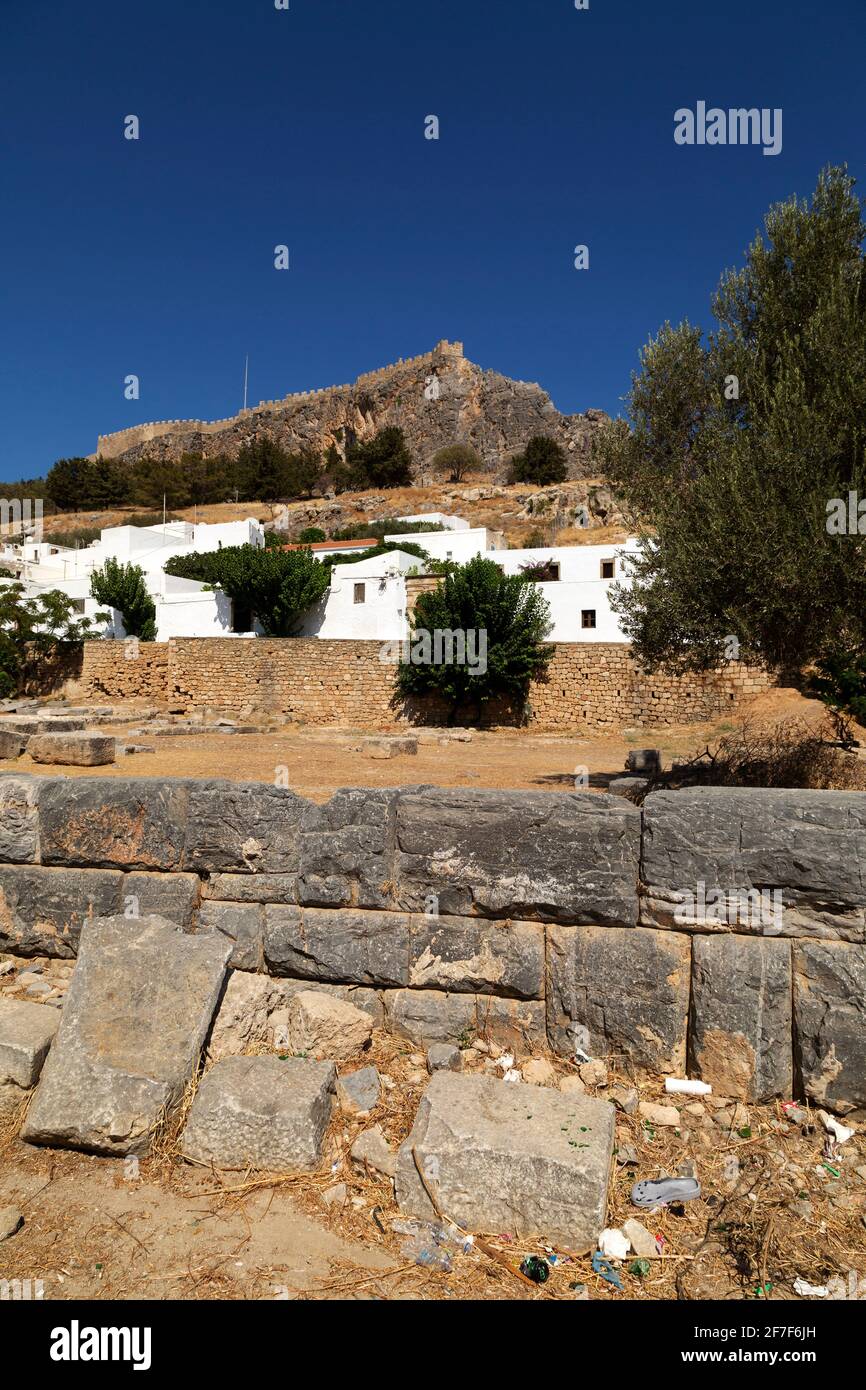 The Lindian Acropolis looks out over the fishing village of Lindos, on