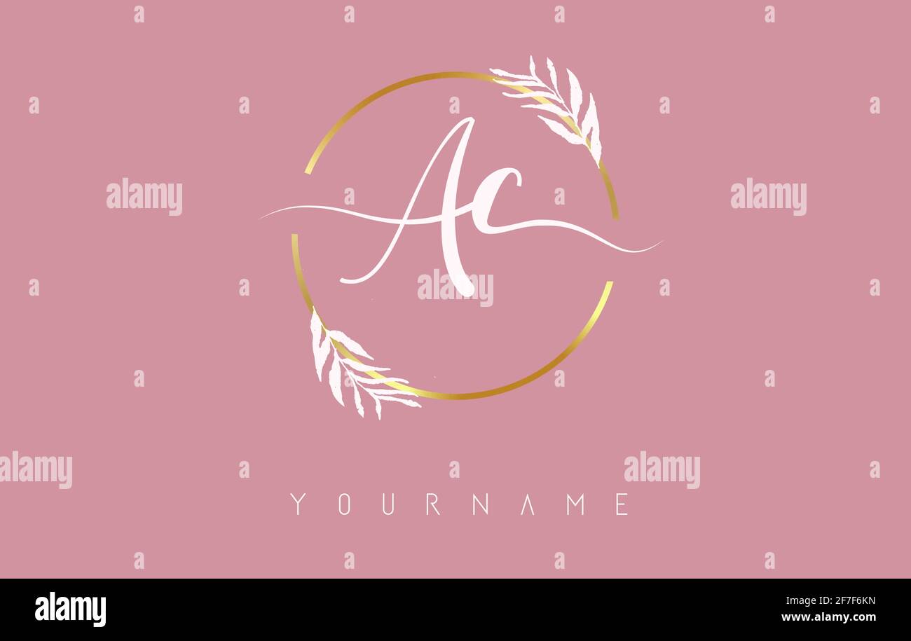 AC a c Letters logo design with golden circle and white leaves on ...