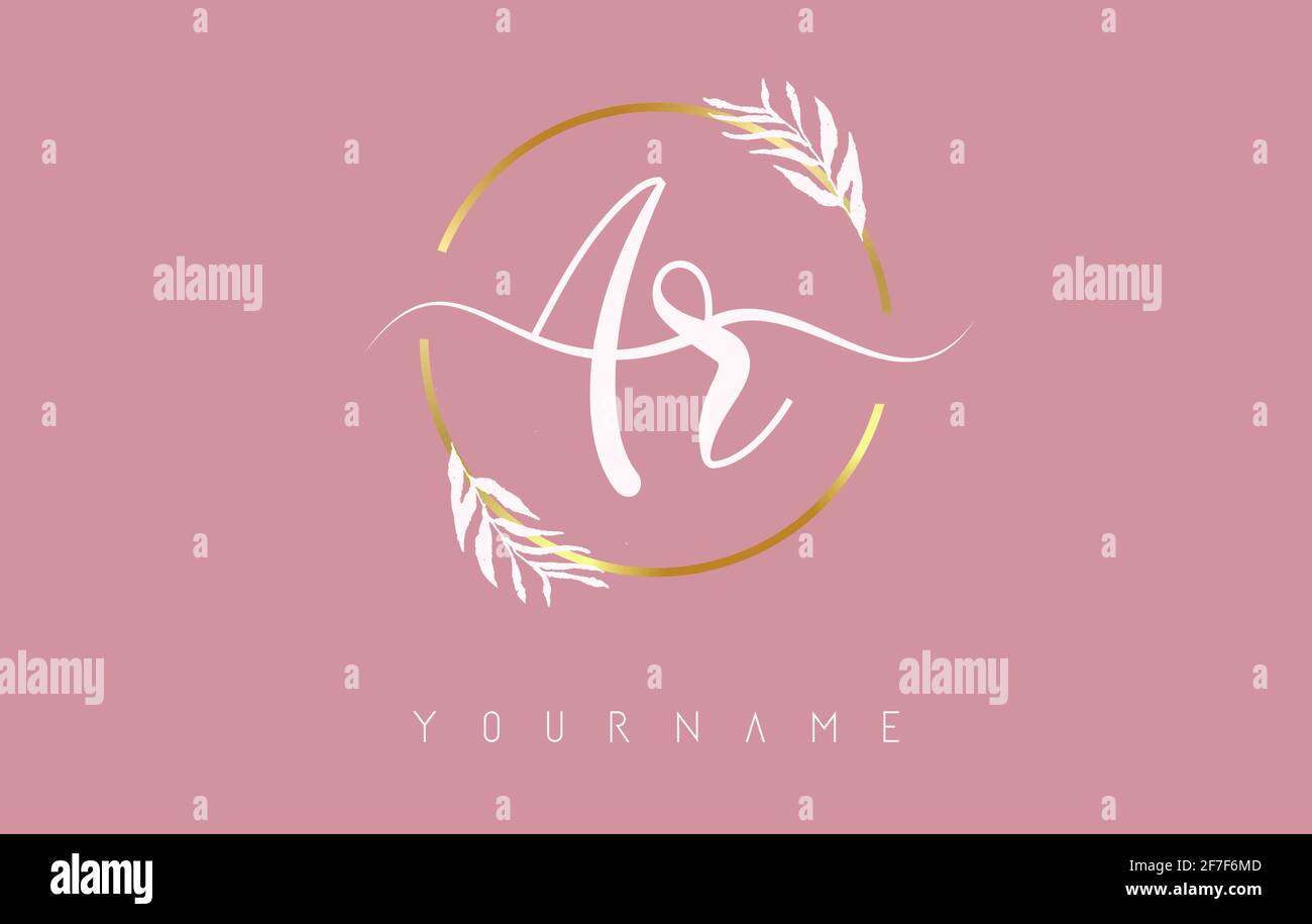 AR a r Letters logo design with golden circle and white leaves on ...