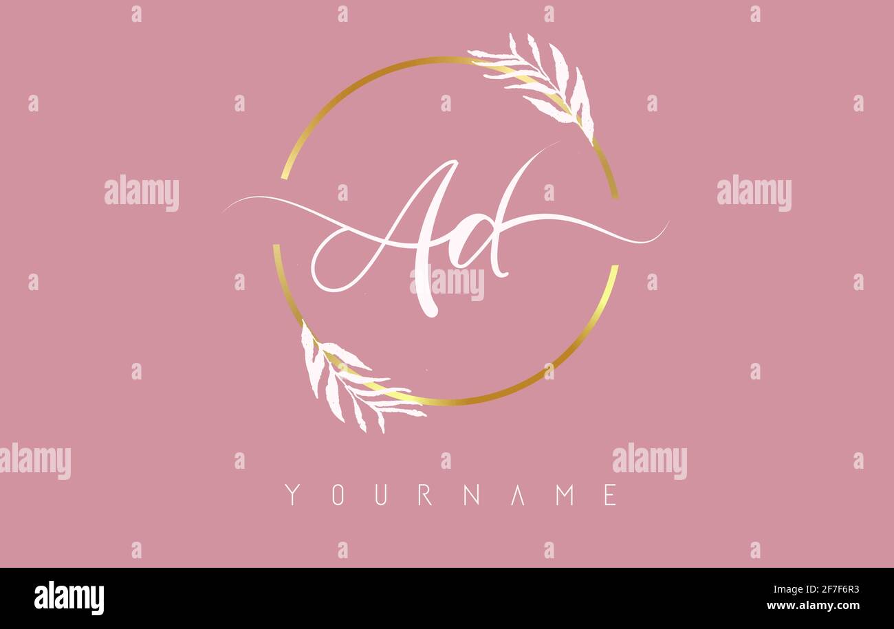 AD a d Letters logo design with golden circle and white leaves on ...