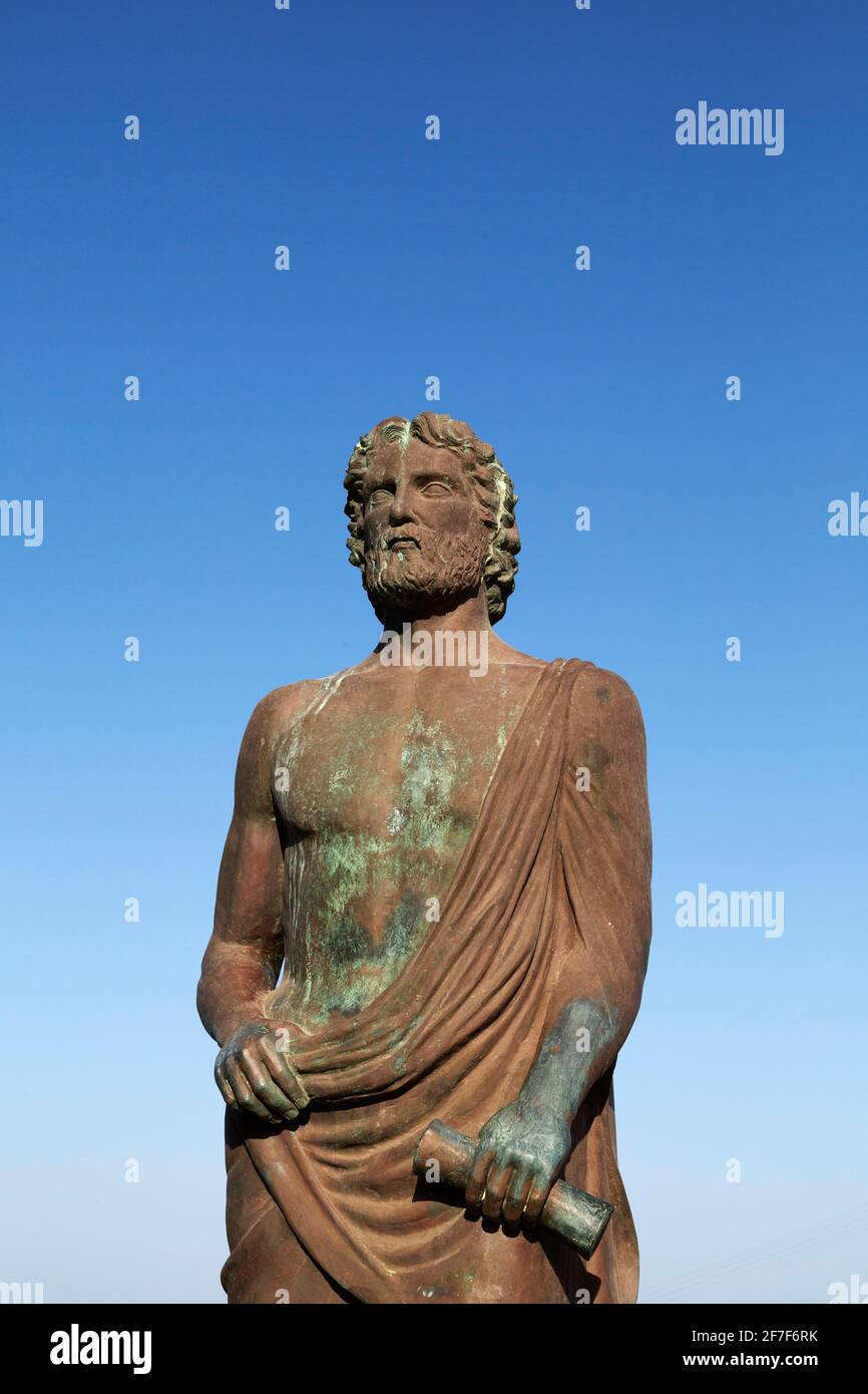 Statue of Cleobulus, an Ancient Greek poet and Philosopher, in Lindos on Rhodes, Greece. Cleobulus is regarded one of the Seven Sages of Ancient Greec Stock Photo